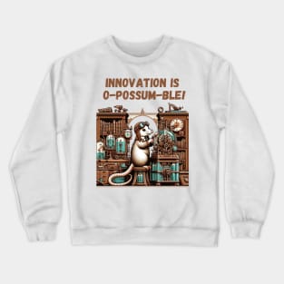 Funny Retro Science Art Innovation Is O-POSSUM-BLE Crewneck Sweatshirt